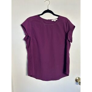 Monday Fun Purple Cap Sleeve Blouse Large Stitch Fix Button Back Solid Top L